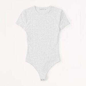 A&F Short-Sleeve Cotton-Blend Seamless Fabric Crew Bodysuit - Grey - Medium